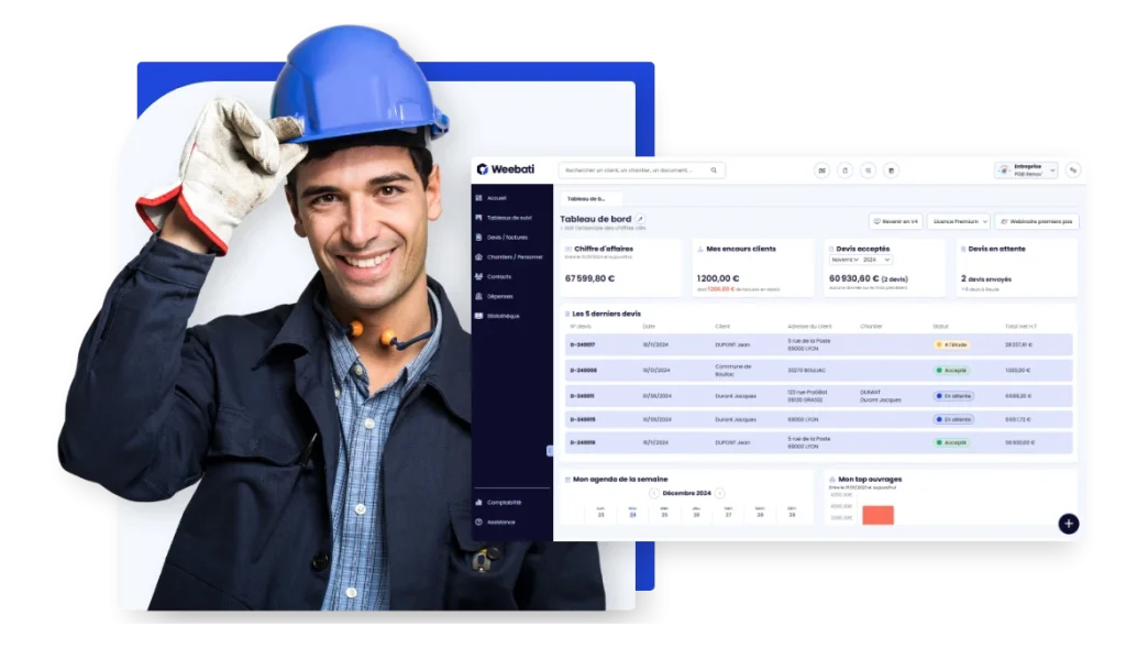 Interface du logiciel BTP de Weebati